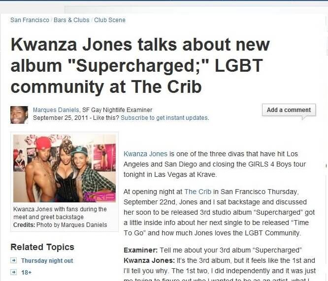 Kwanza Jone feature San Francisco Examiner