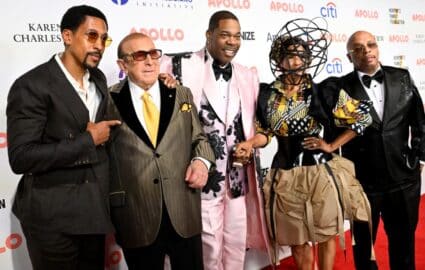 Larry Jackson, Clive Davis, Busta Rhymes, Kwanza Jones at 2025 Spring Benefit (Shahar Azran for The Apollo)